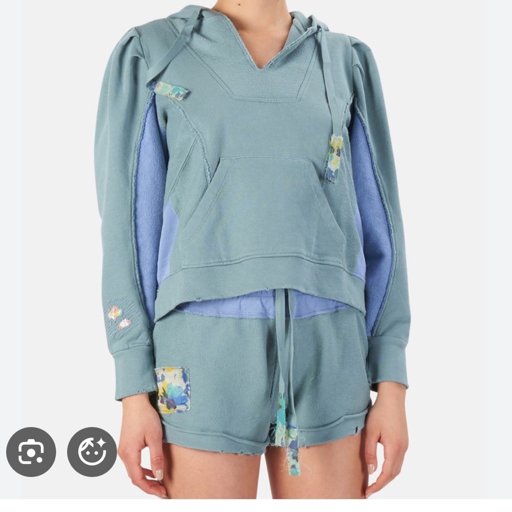 LoveShackFancy Teal and Lavender Hoodie and Shorts SET